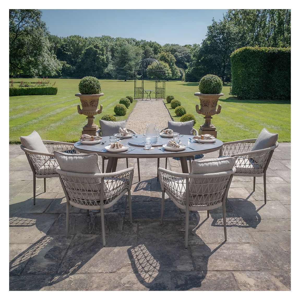 Monaco 6 Seat Oval Dining Set With Lazy Susan - Cool Linen main product photo