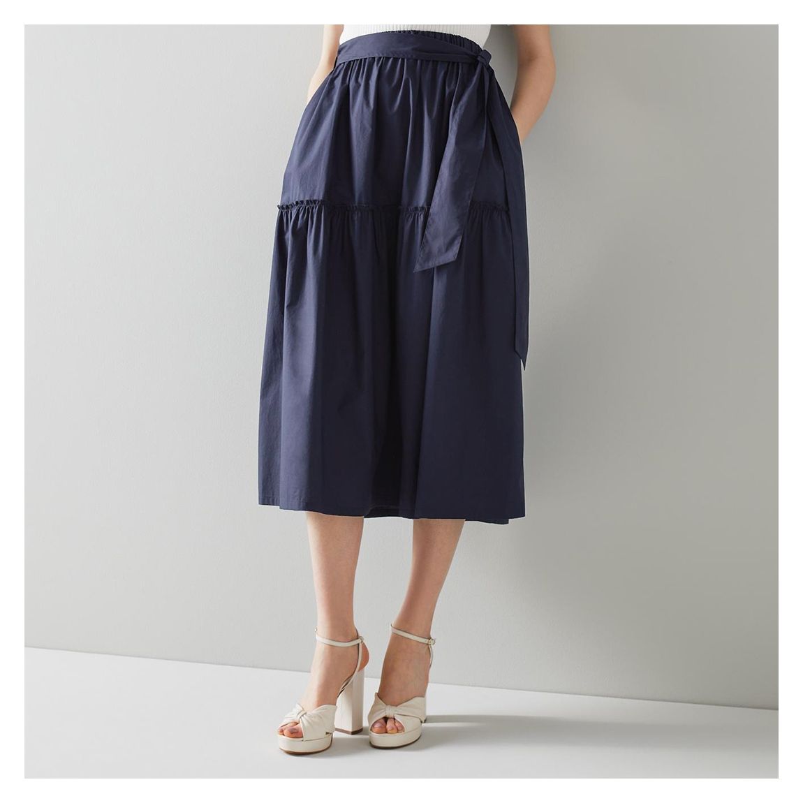 Navy Rego Cotton Midi Skirt main product photo
