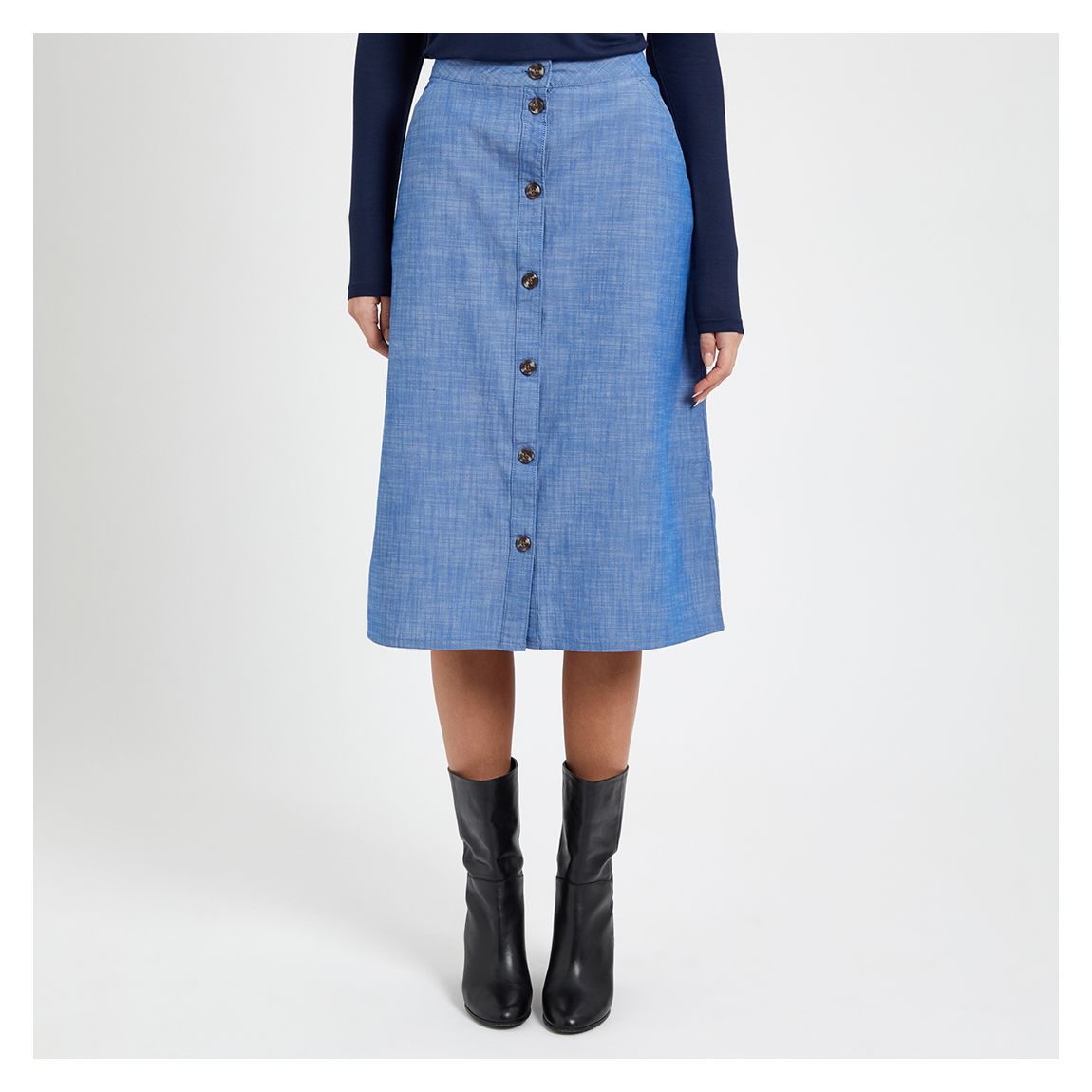 Chambray A-Line Midi Skirt main product photo