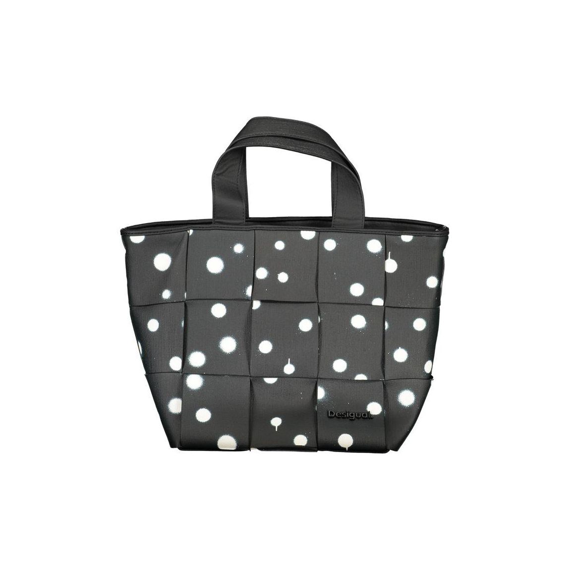 Polka Dot Woven Tote Bag Wo - Black Handbags main product photo