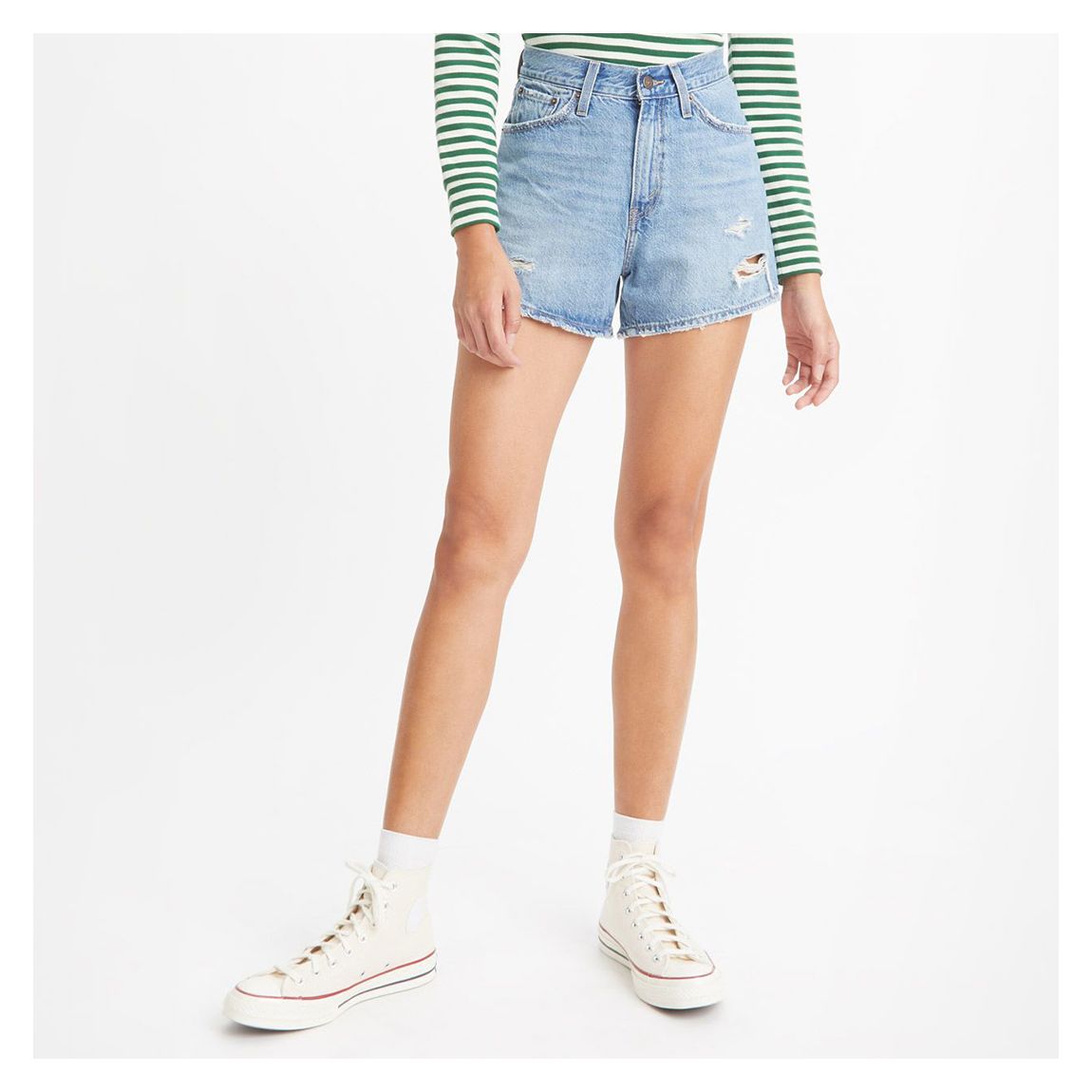 Blue 80's Mom Distressed Denim Shorts main product photo