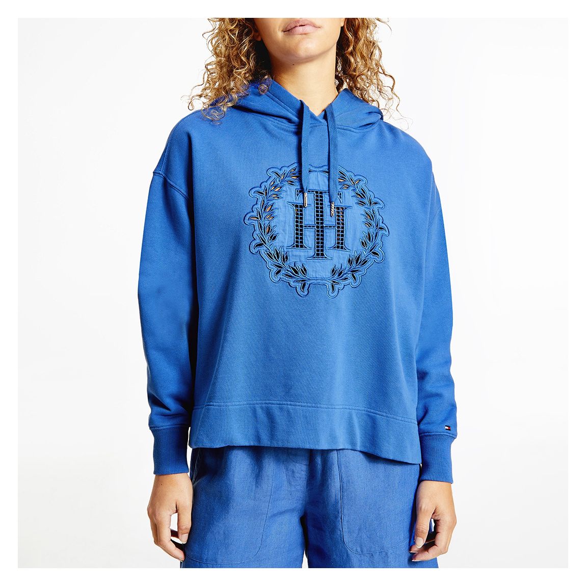Blue Applique Relaxed Fit Hoodie main product photo