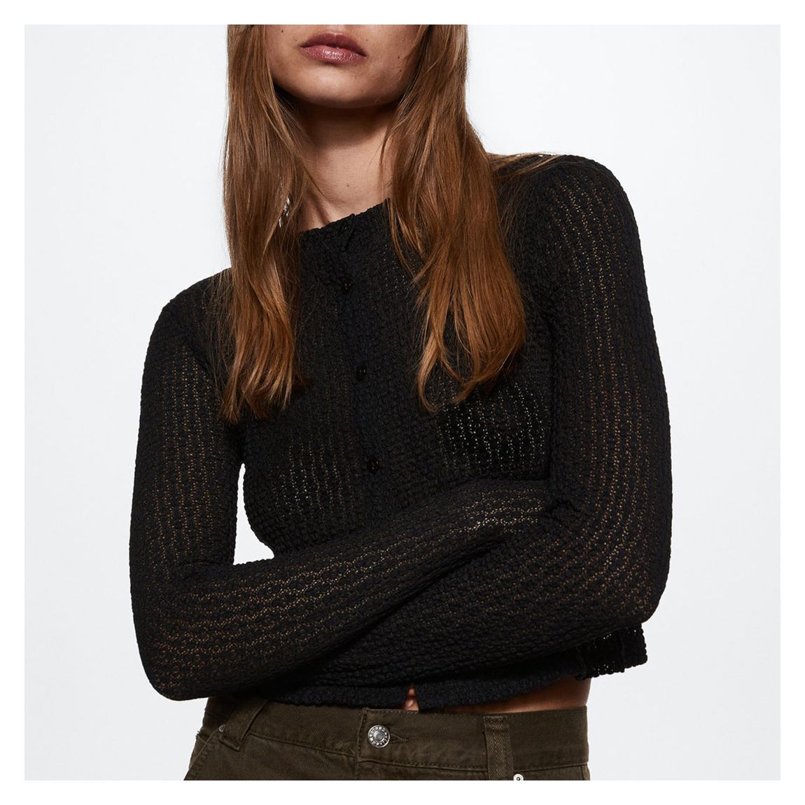 Black Textured Button Cardigan main product photo