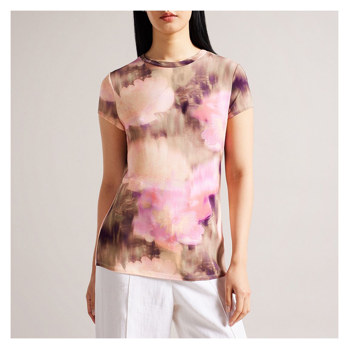 Pink Yazmean Printed Fitted T-Shirt main product photo