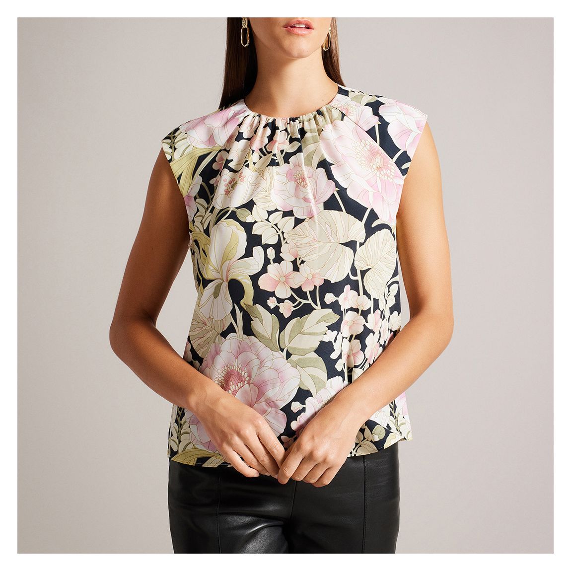 Multi Liyllah Gathered Neck Shell Top main product photo