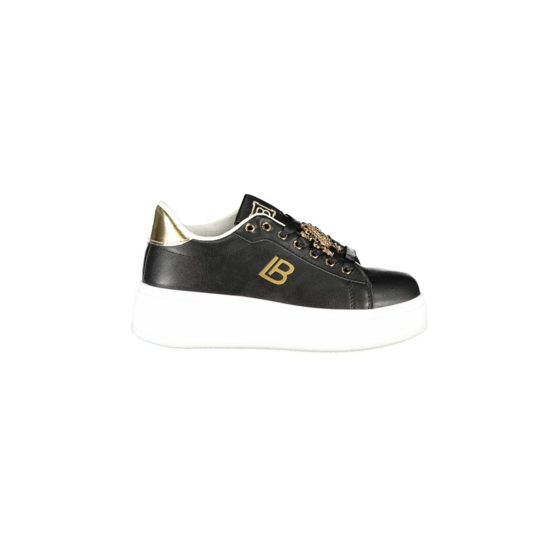 Platform Leather Sneakers Gold Detail Wo - Black main product photo