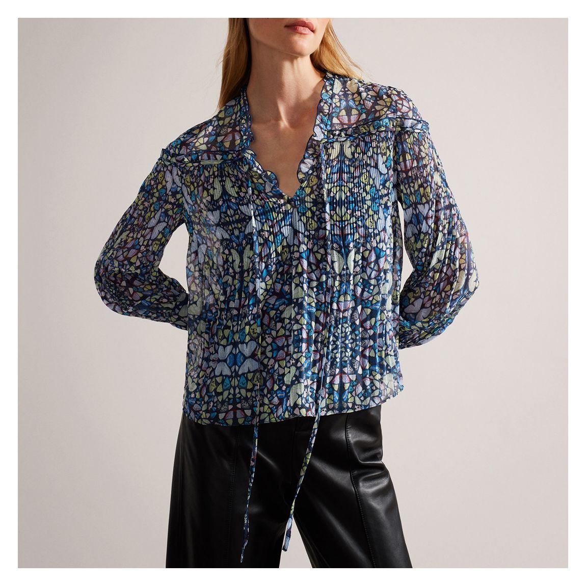 Blue Florrei Tie Neck Blouse main product photo