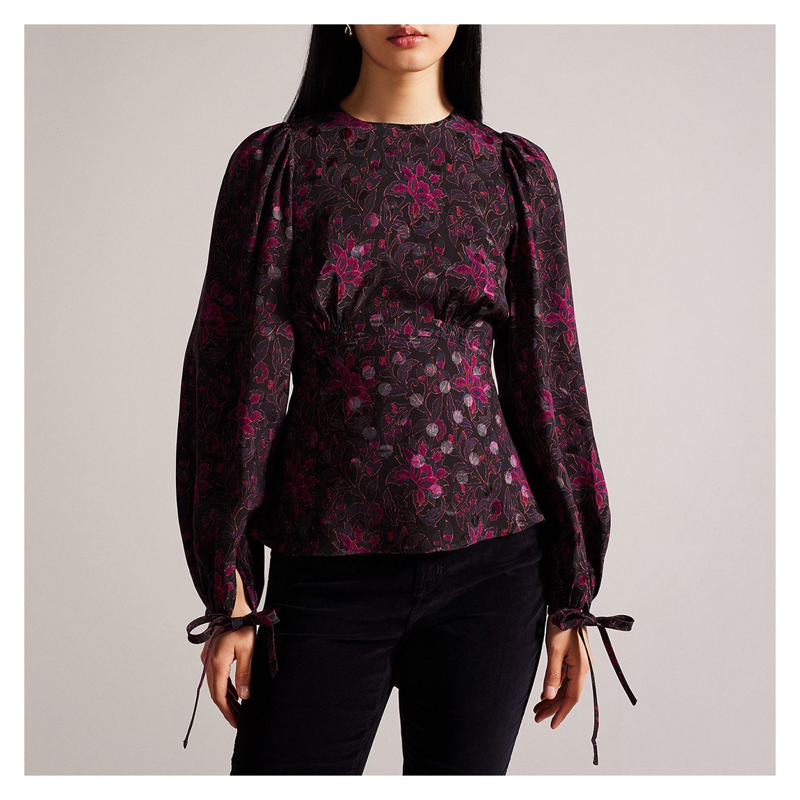 Black/Pink Terre Printed Peplum Top main product photo