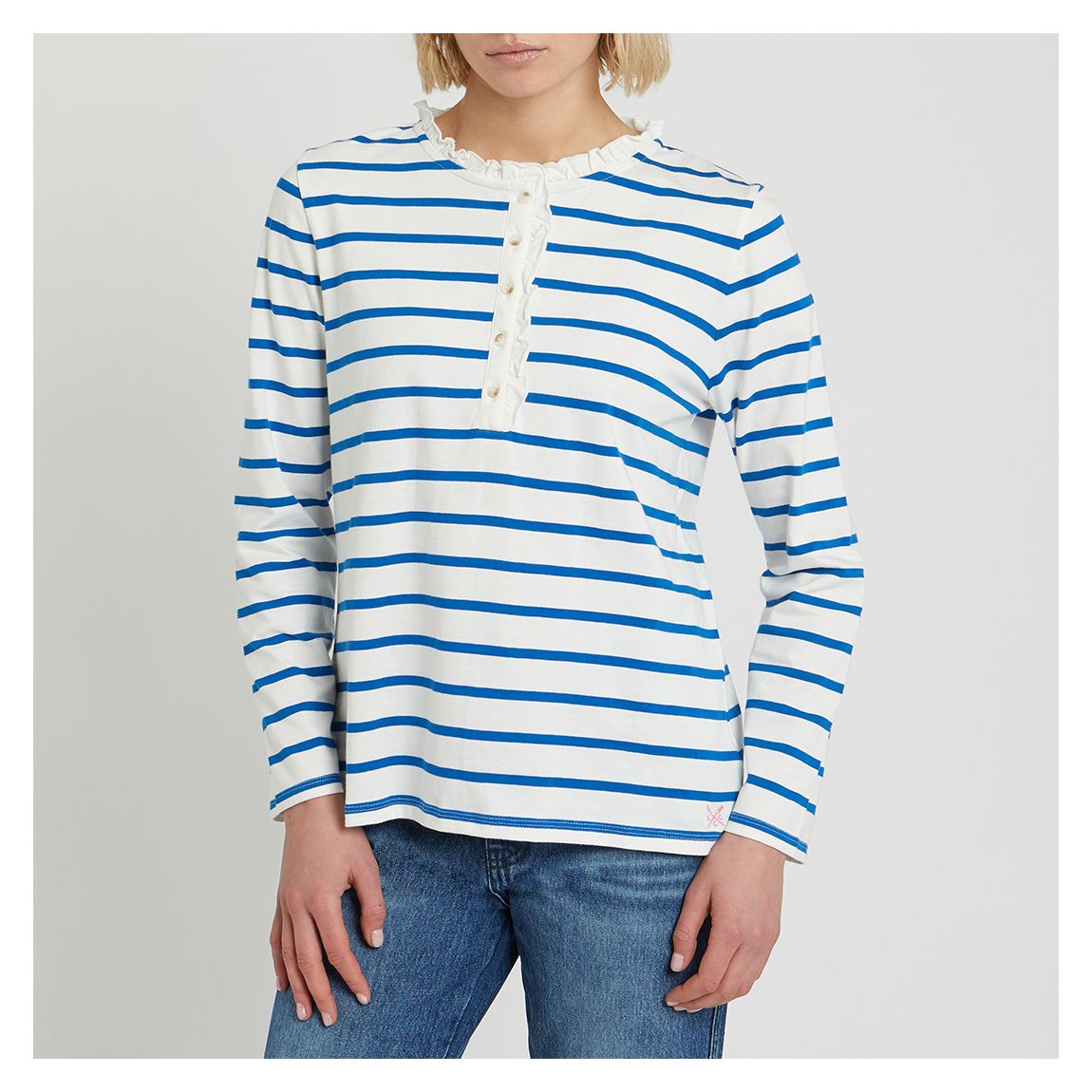 White/Blue Frill Stripe Top main product photo