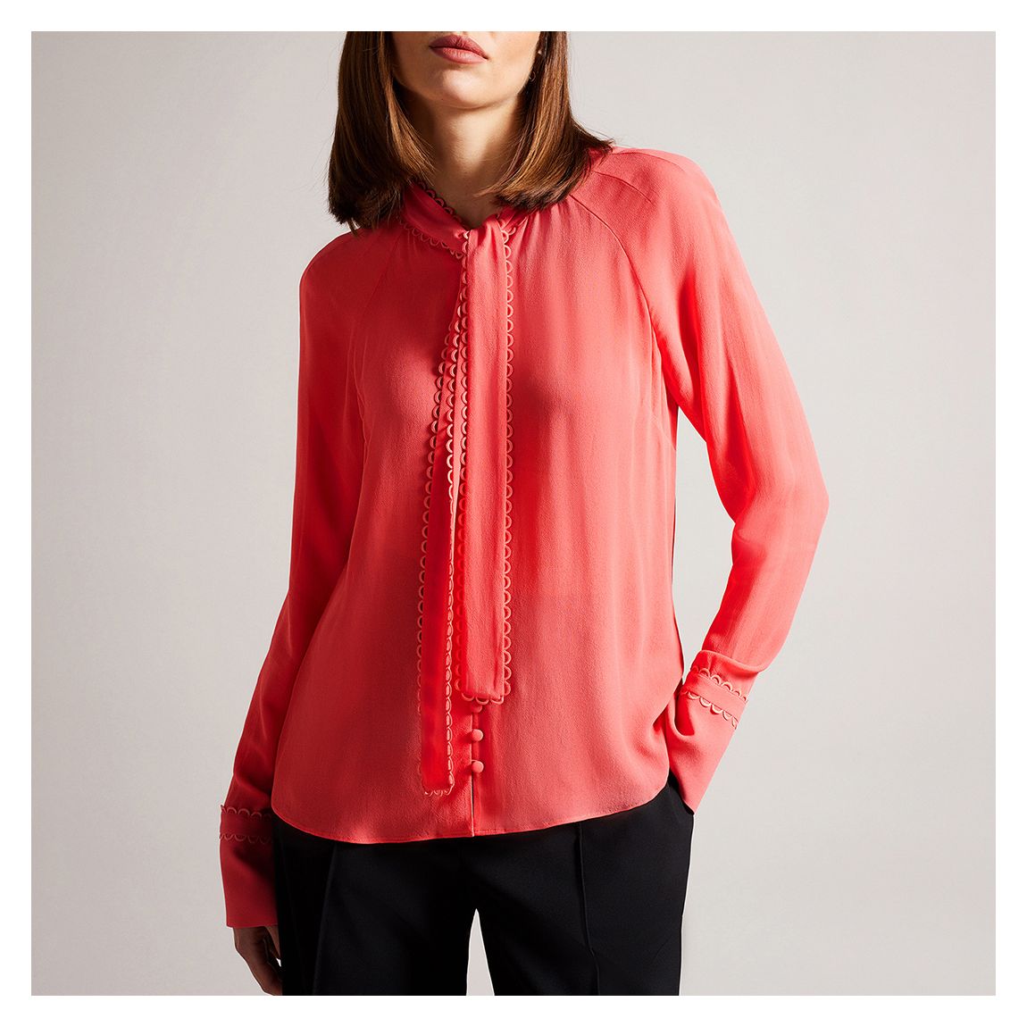 Coral Julinaa Blouse With Rouleaux Trim Detail main product photo