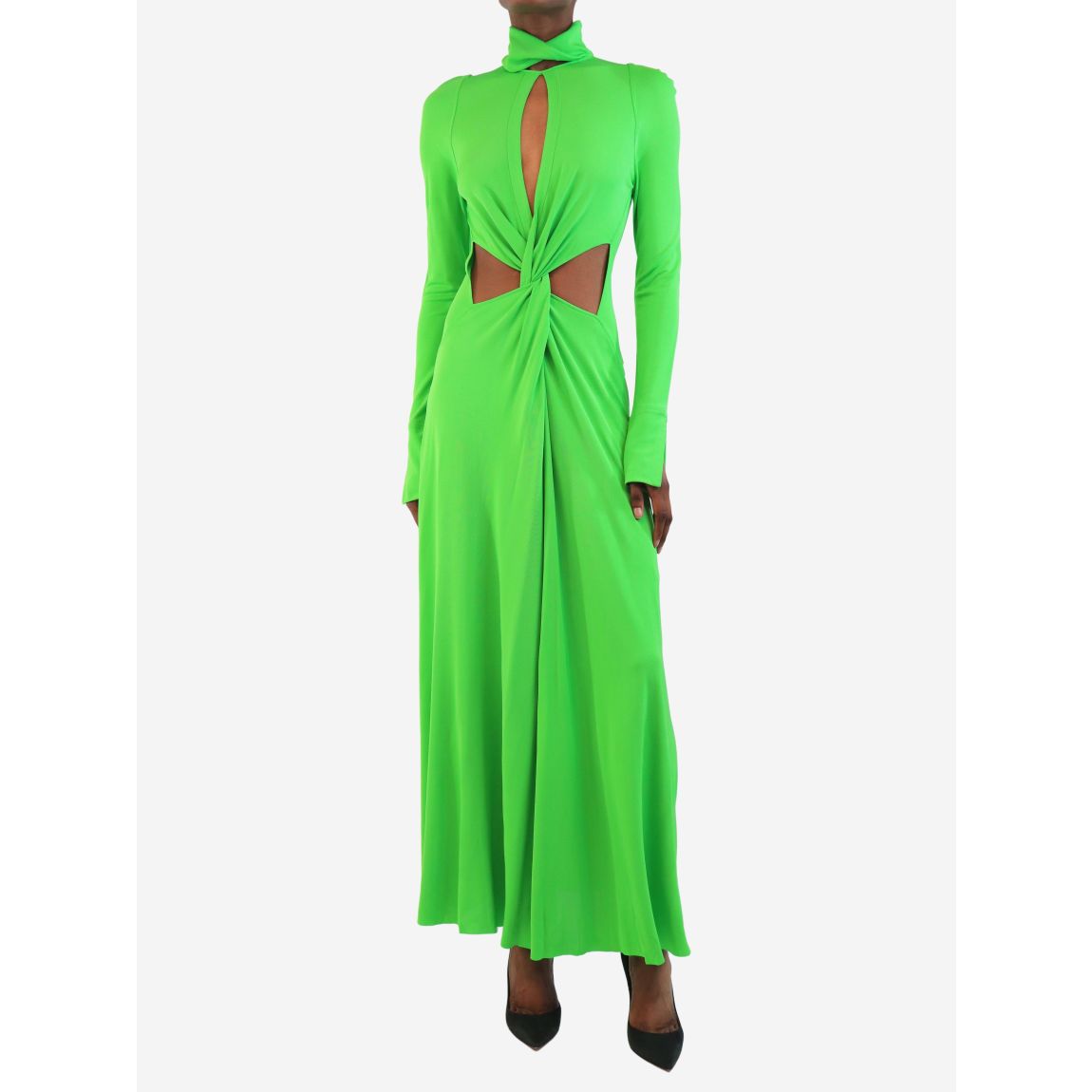 Bright green twist-detail cutout maxi dress main product photo