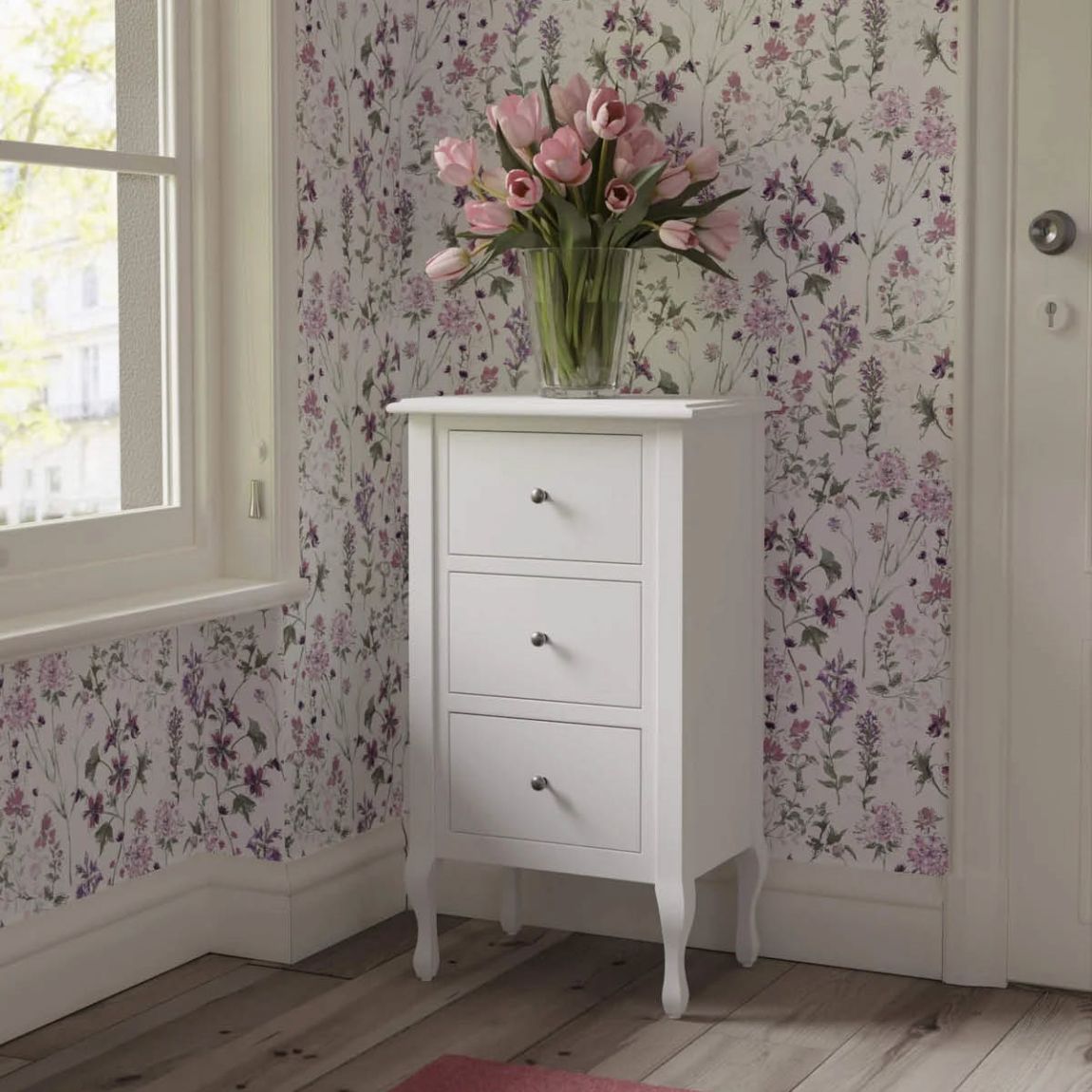 Rosalind Cotton White 3 Drawer Tall Chest main product photo