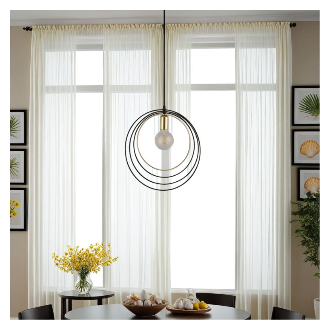 Nissa Black & Antique Brass Ring Ceiling Pendant main product photo