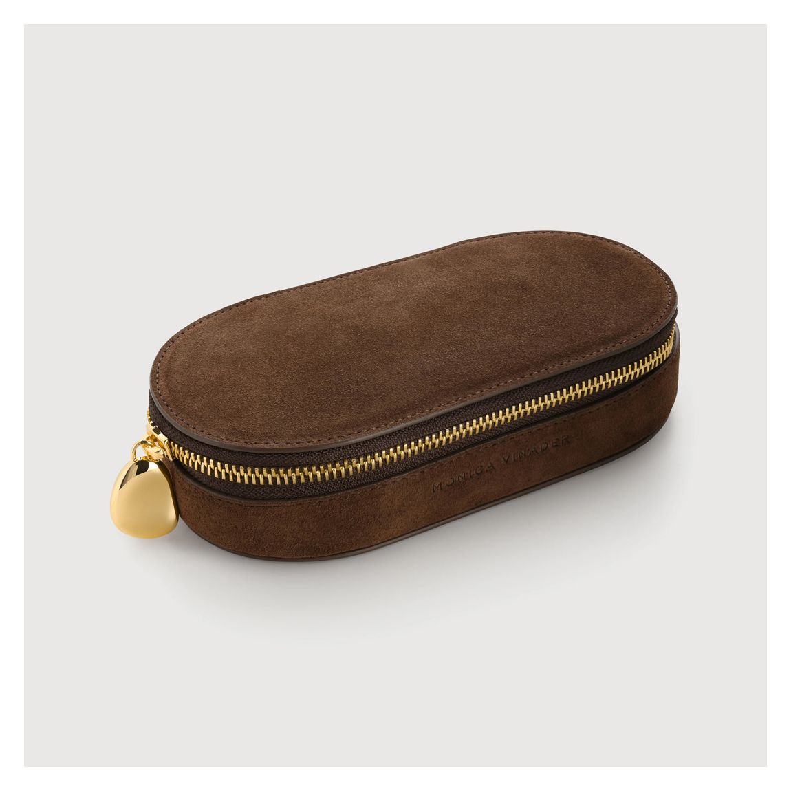 Leather Oval Suede Jewellery Box - Chocolate main product photo