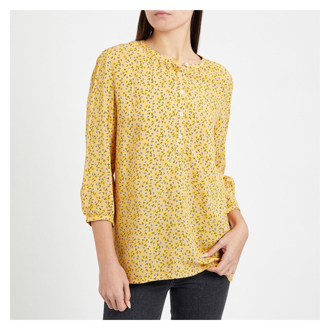 Yellow Floral Y Neck Blouse main product photo