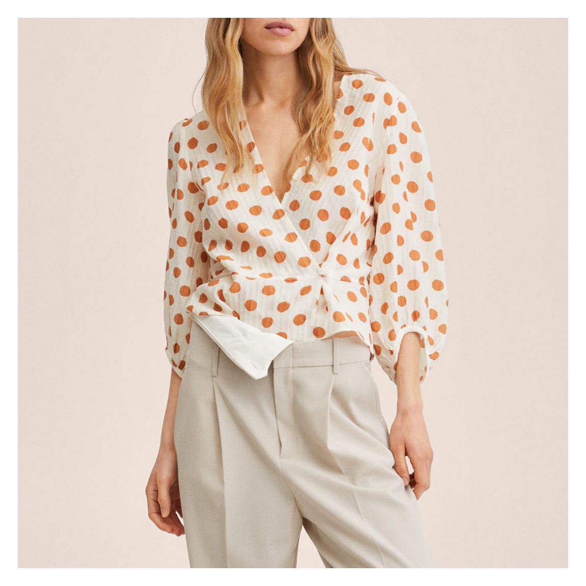 Ecru Polka-Dot Pleated Blouse main product photo