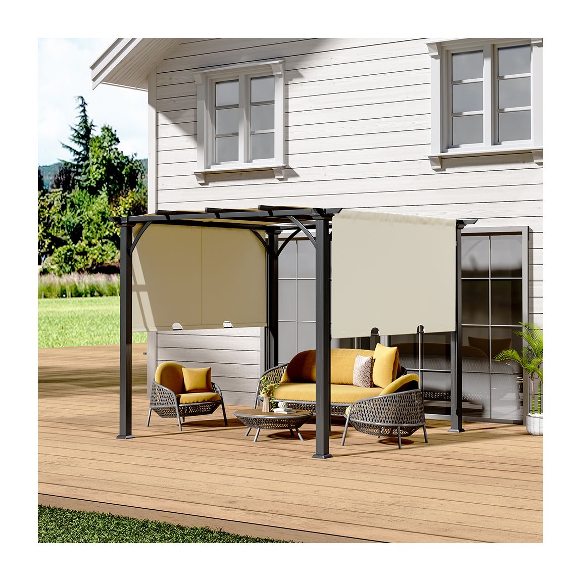 300cm Outdoor Patio Pergola with Retractable Canopy - Black main product photo