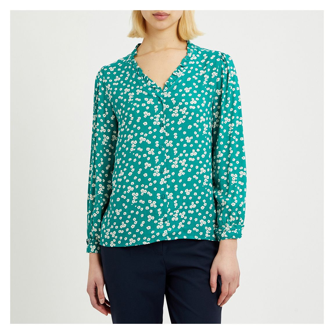 Green Floral Button Through Blouse main product photo