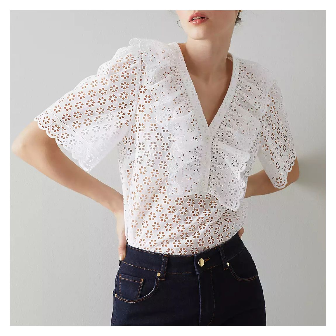 White Rose Ruffle Cotton Top main product photo