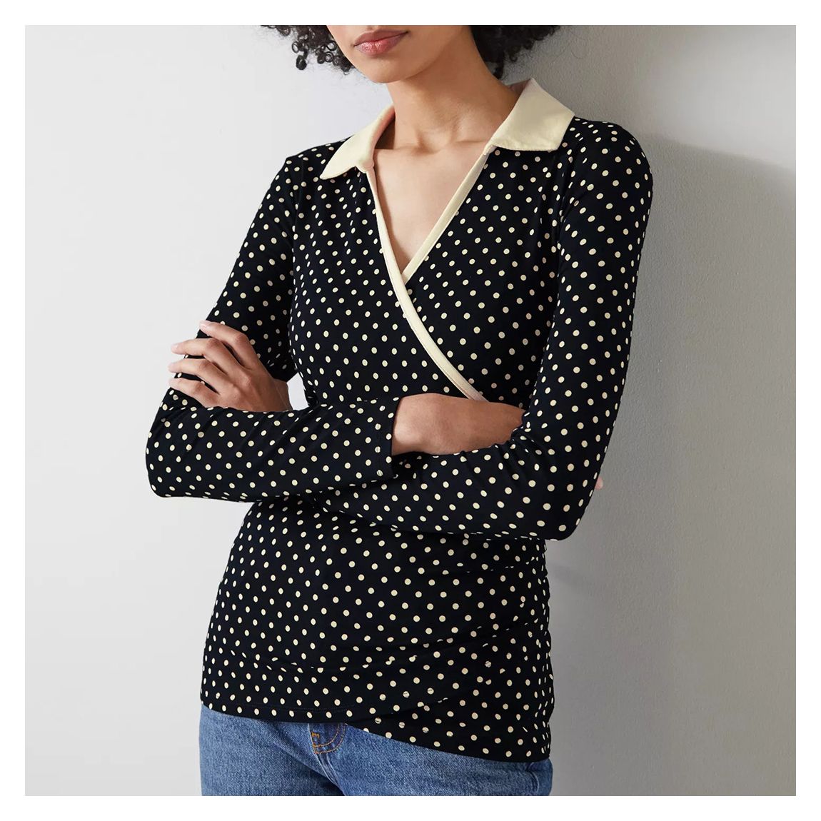 Navy Saskia Polka Dot Wrap Top main product photo