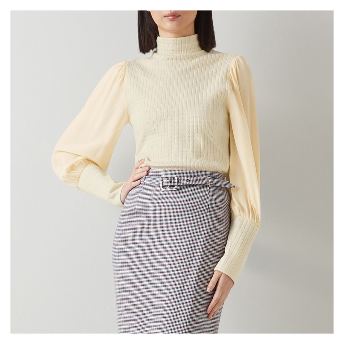 Cream Mayaa High Neck Cotton Blend Jumper main product photo