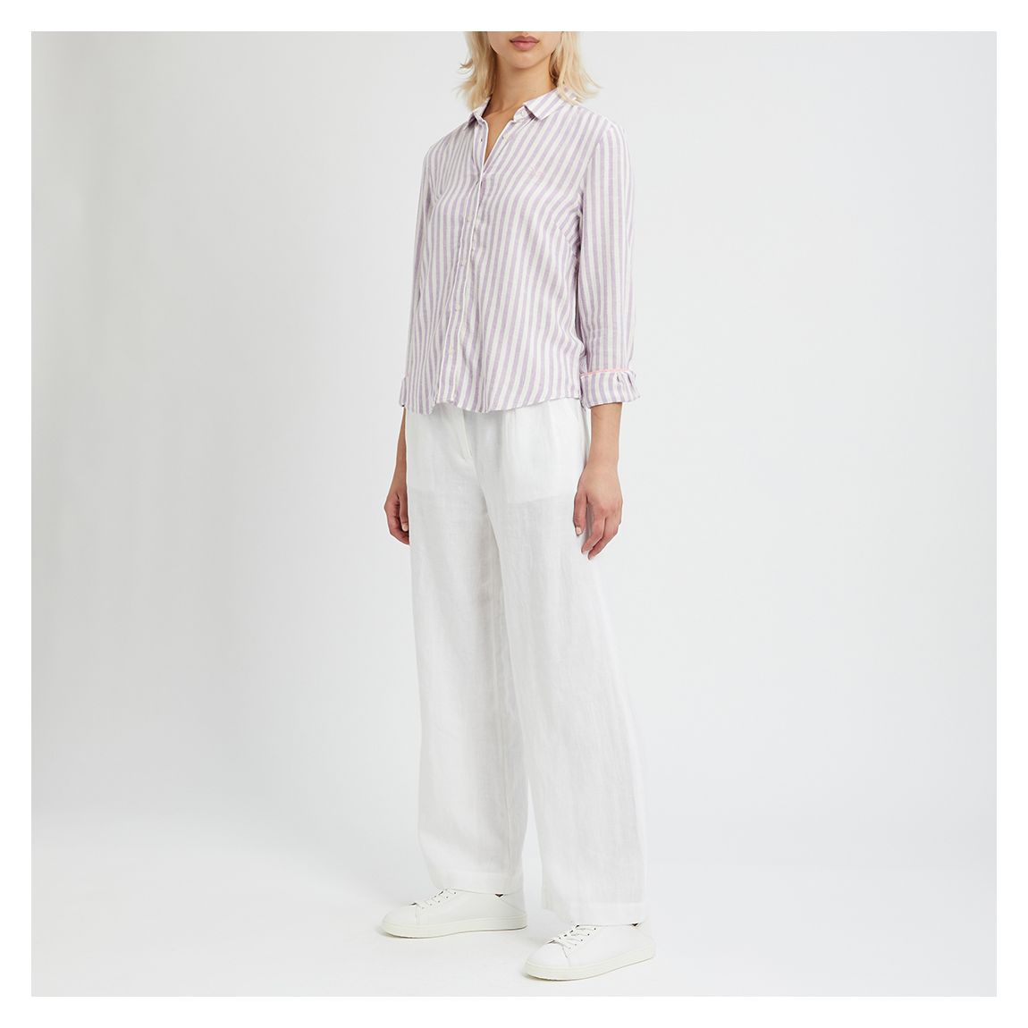 Lilac/Ivory Striped Linen Shirt main product photo