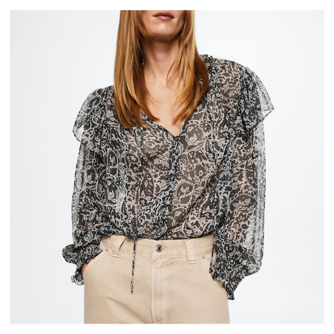 Dark Grey Paisley Chiffon Blouse main product photo
