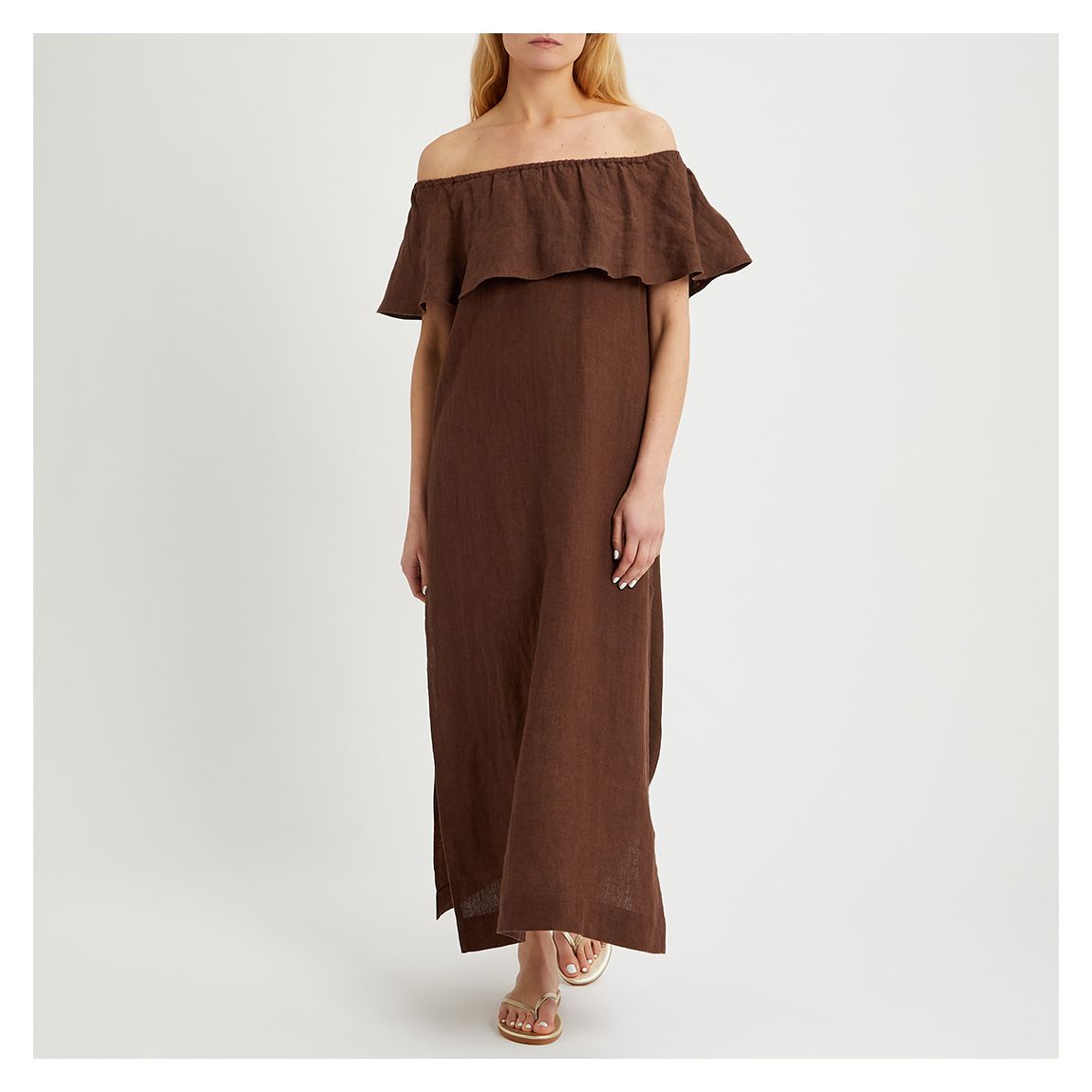 Cocoabean Linen Frill Bardot Maxi Dress main product photo