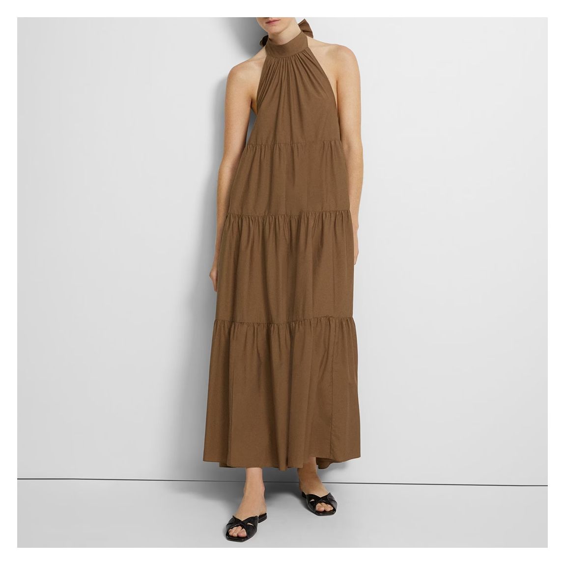 Khaki Tiered Cotton Blend Maxi Dress main product photo