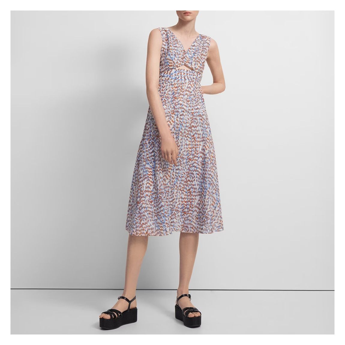 Blue Printed Cut-Out Midi Dress main product photo