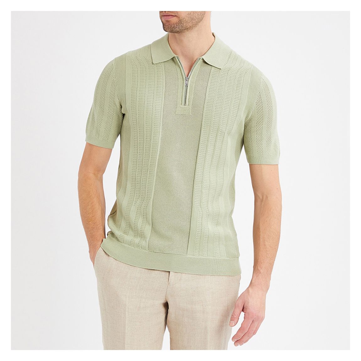 Sage Riseley Patterned Cotton Blend Polo Shirt main product photo
