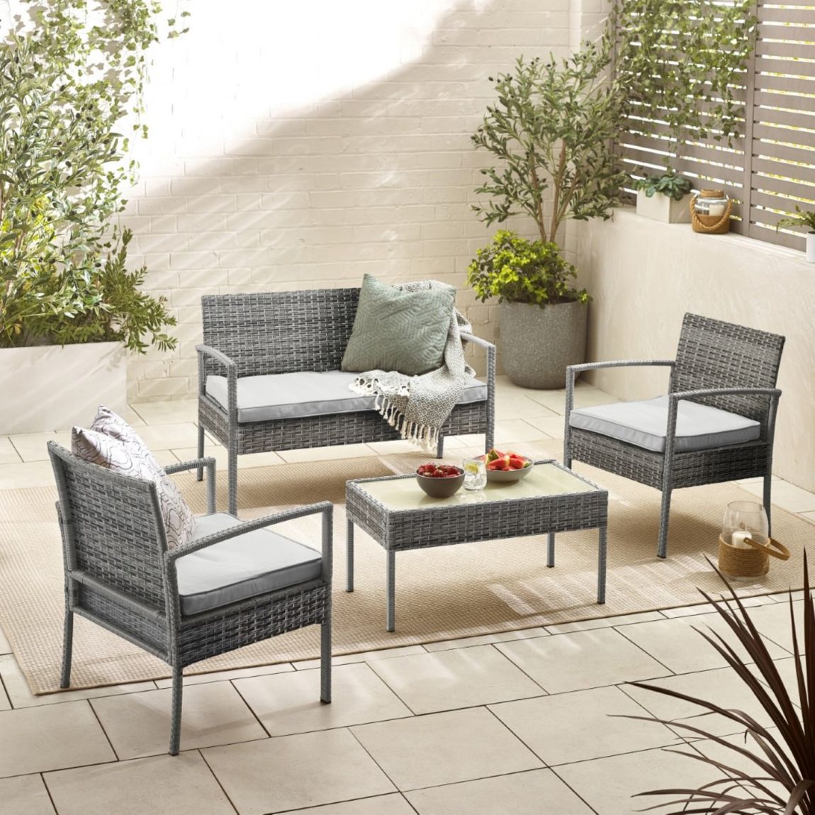 Porto Grey Rattan Outdoor Garden 4 Seat Coffee Table & Chairs Set main product photo