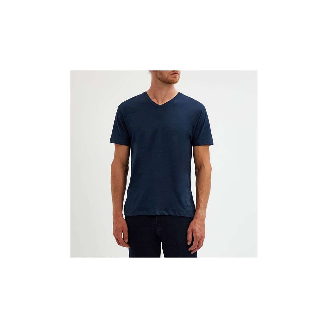 Navy Danny V-Neck Cotton Blend T-Shirt main product photo