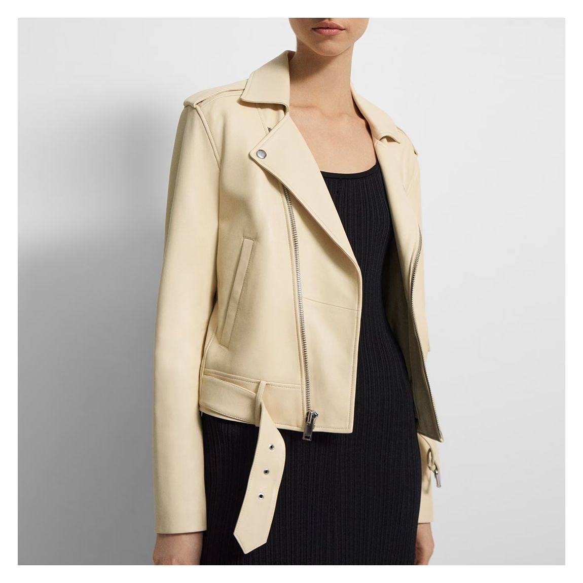 Cream Moto Leather Jacket main product photo