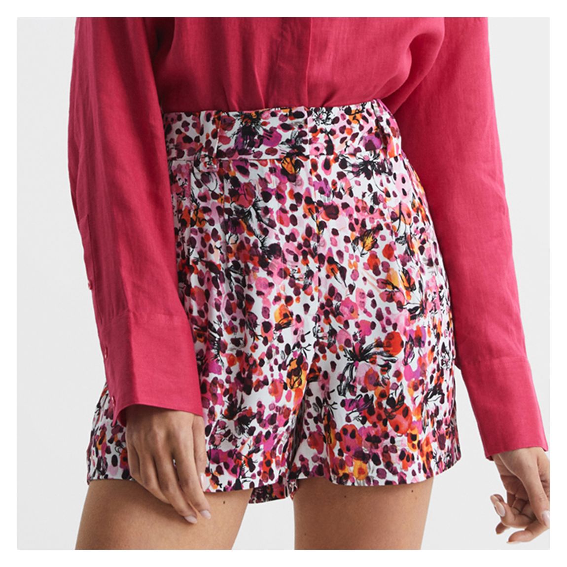 Pink Printed Lara High Waist Shorts main product photo