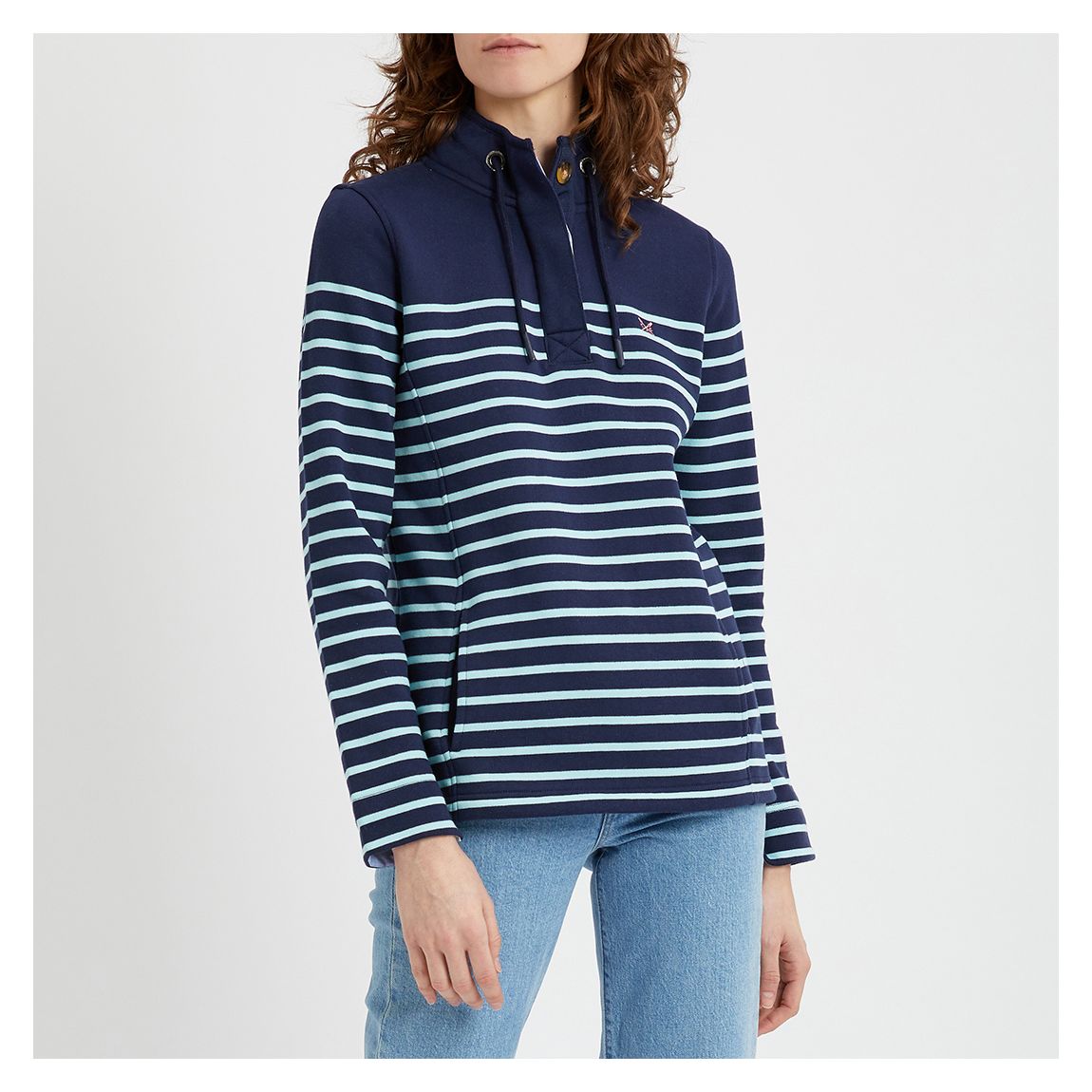 Navy/Aqua Stripe Toggle Sweater main product photo