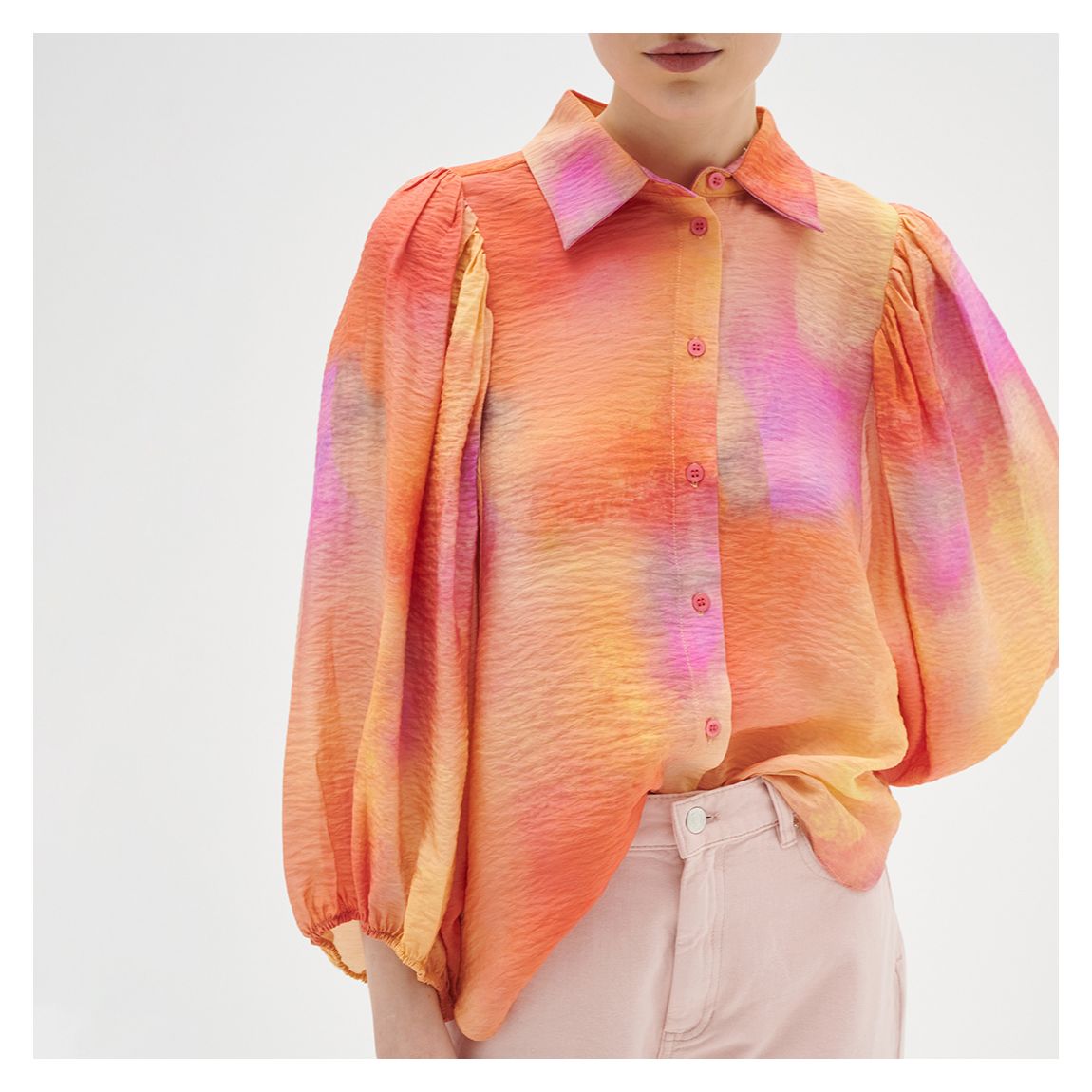 Multi Tedral Tie Dye Puff Sleeve Blouse main product photo