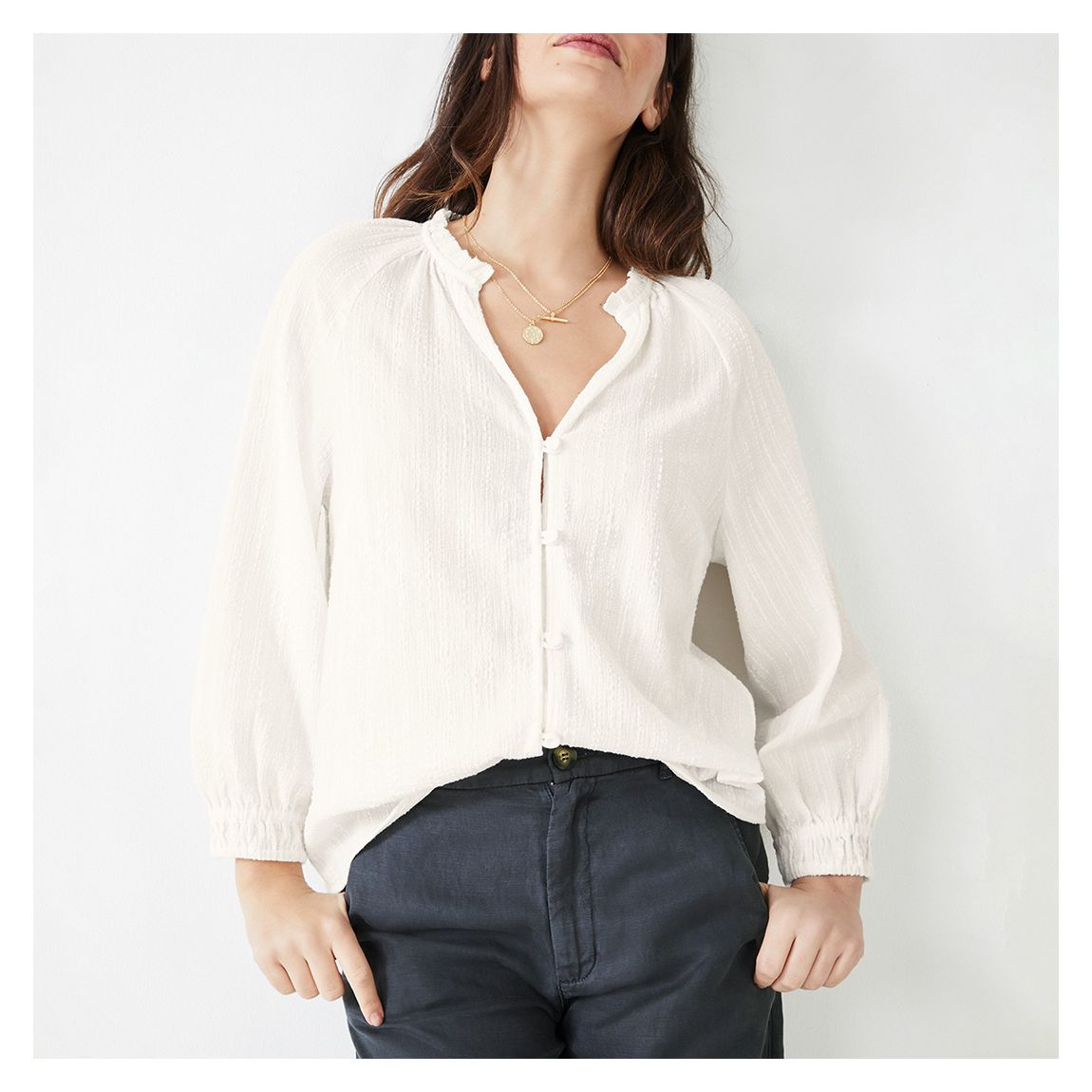 Ecru Clara Textured Cotton Blouse main product photo