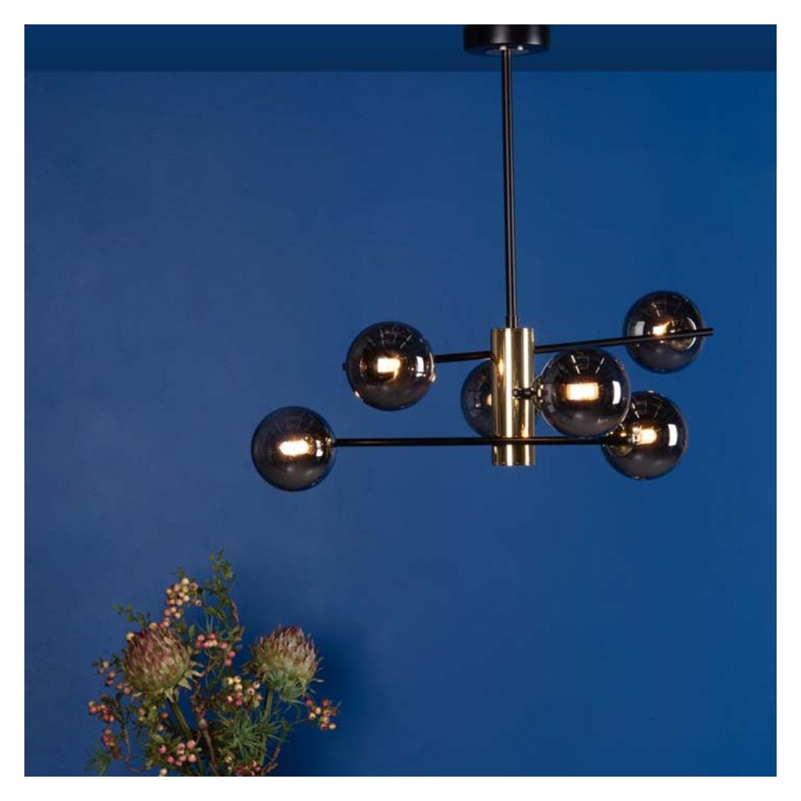Eaen 6-Light Semi Flush Black Ceiling Light with Smoked Glass main product photo