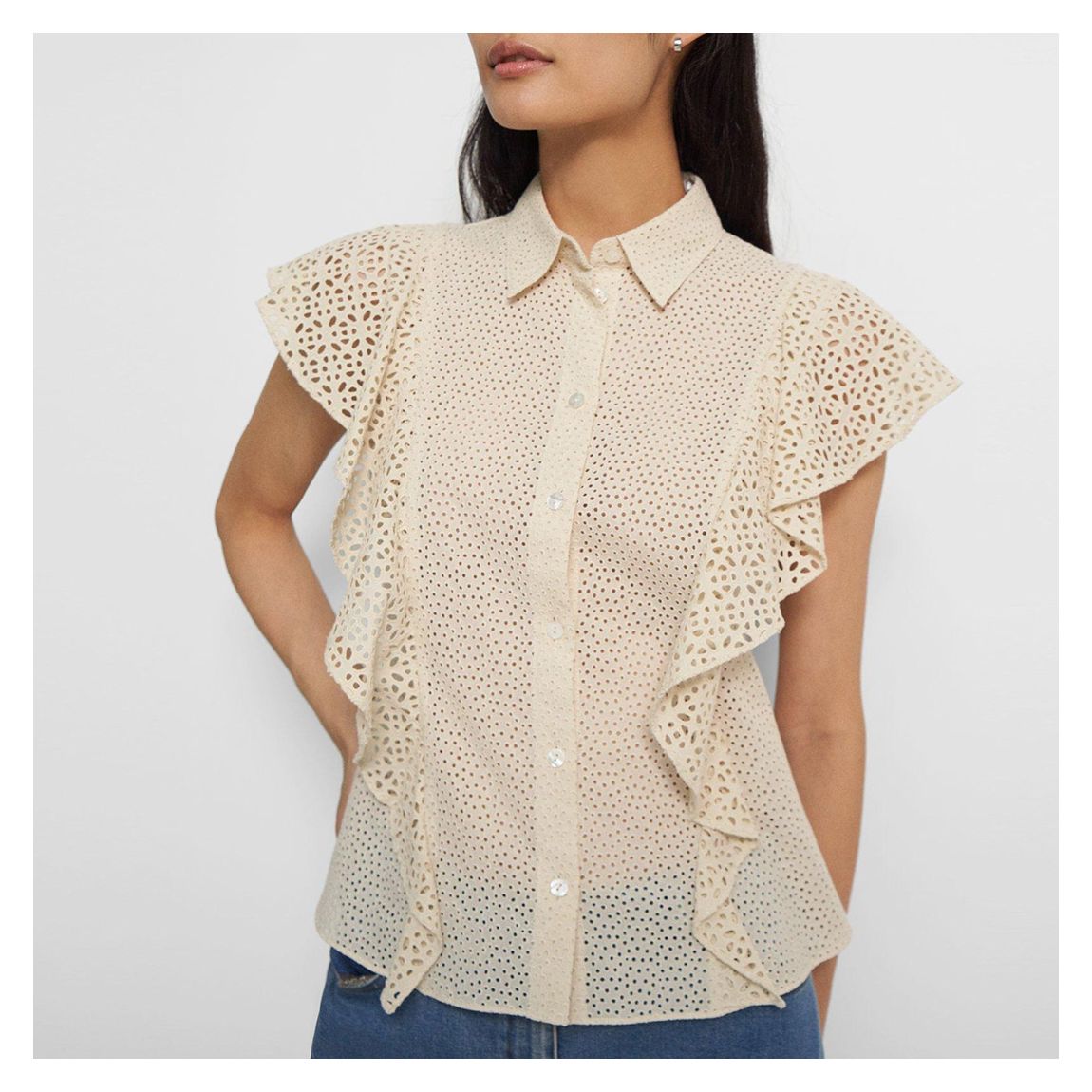 Ecru Ruffle Design Cotton Top main product photo