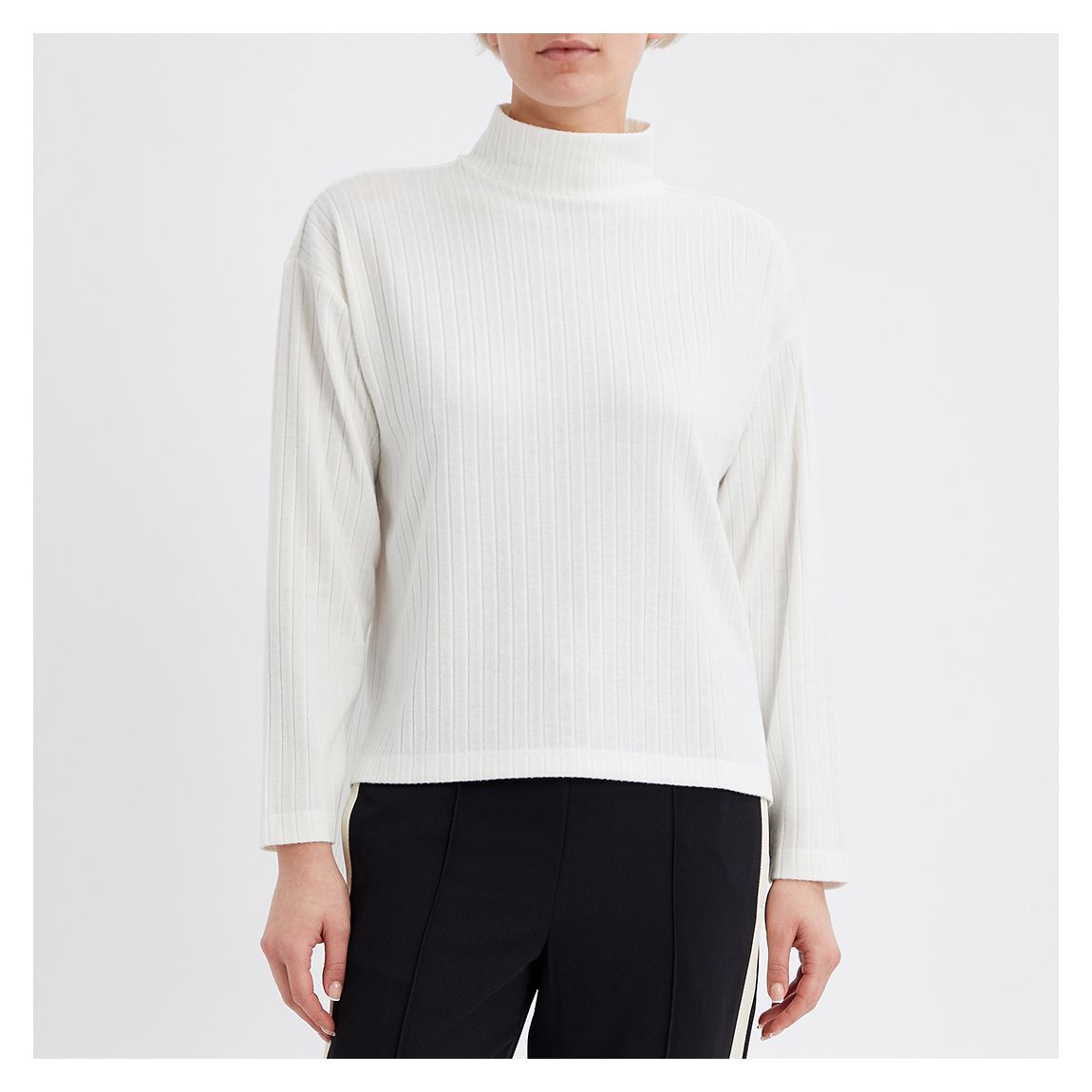 White Callie High Neck Ribbed Top main product photo