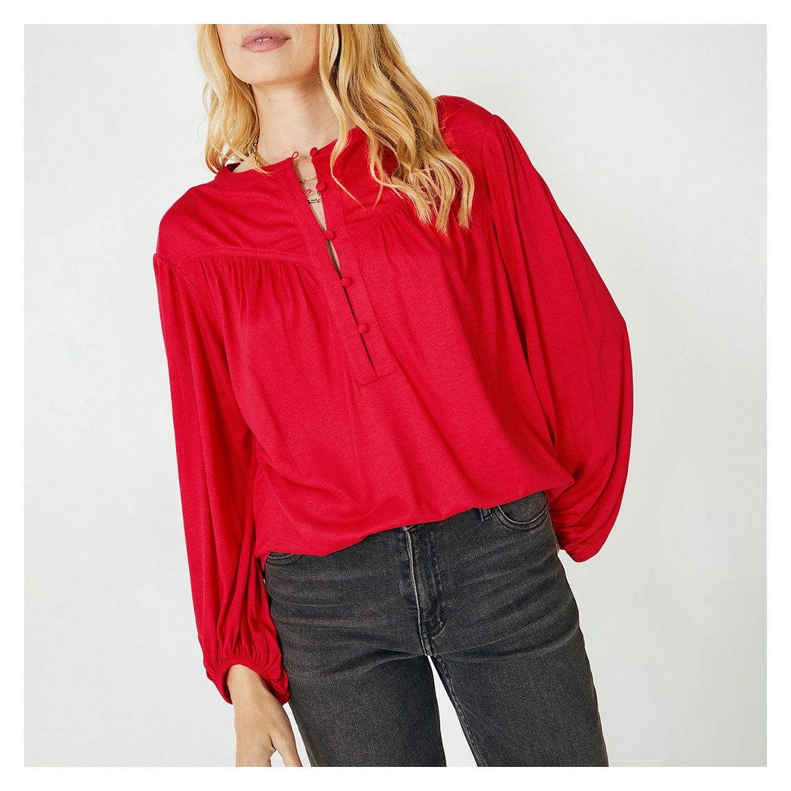 Deep Red Jill Button Jersey Top main product photo