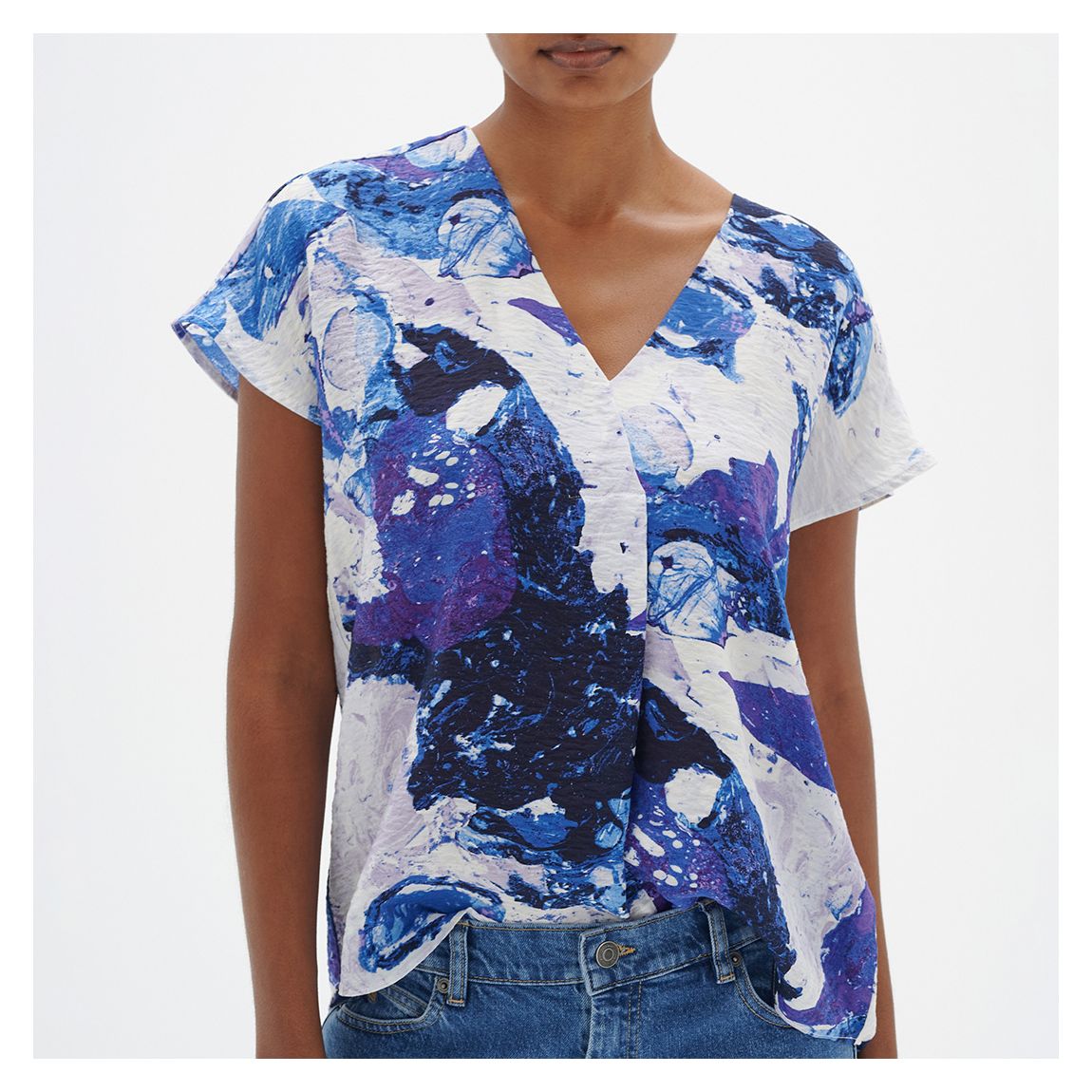 Blue V-Neck Printed T-Shirt main product photo