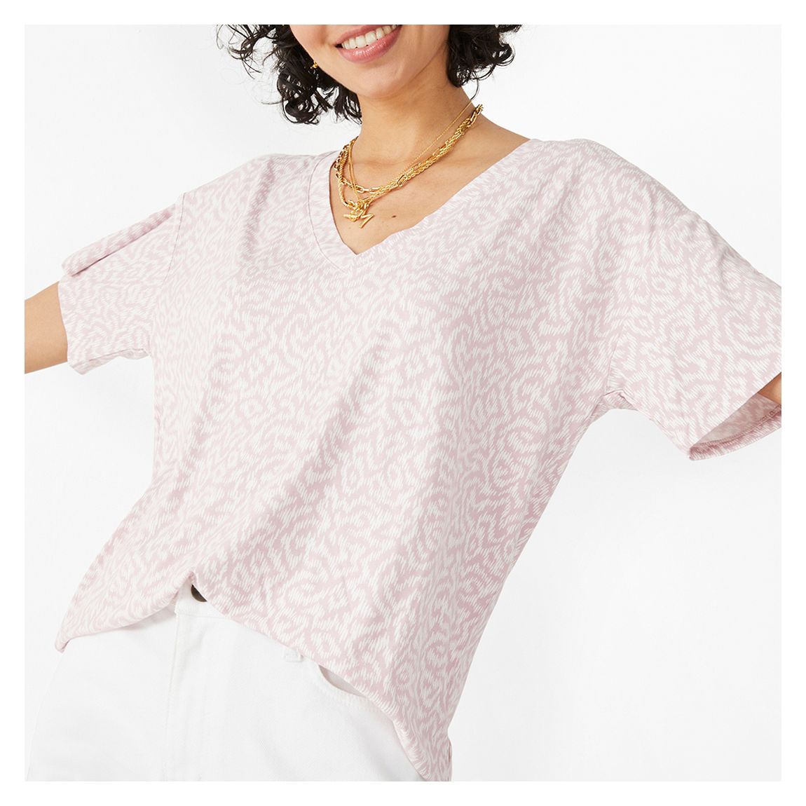 Pink Marie V-Neck Printed T-Shirt main product photo