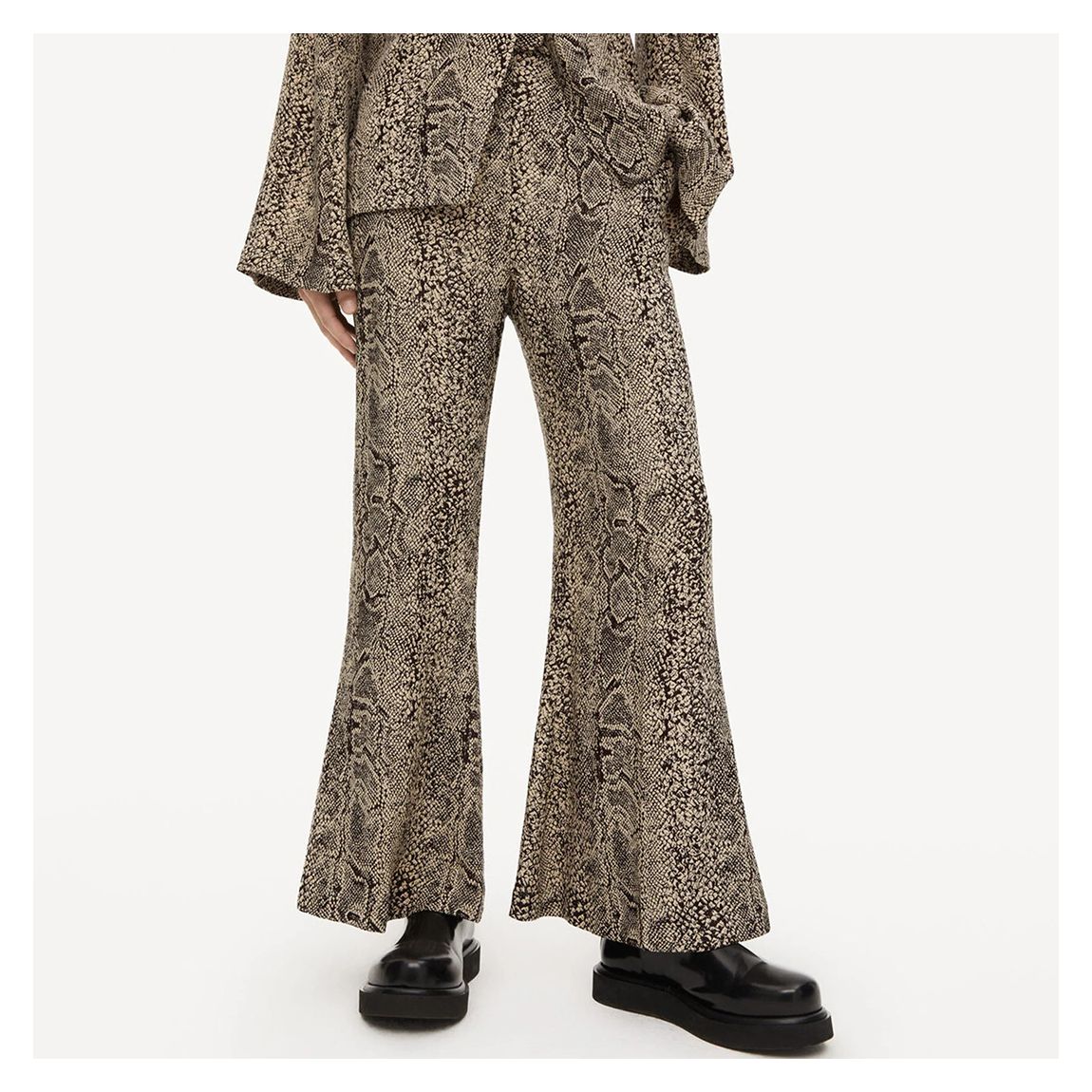 Brown Snake Effect Flared Trousers main product photo