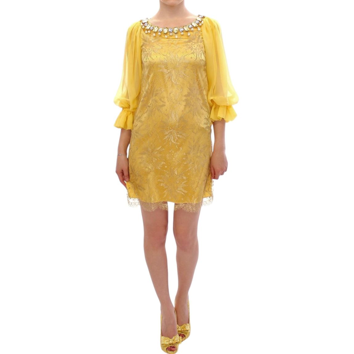 Dolce Gabbana Dress Jewel Neck 34 Sleeves Wo - Yellow Dresses main product photo