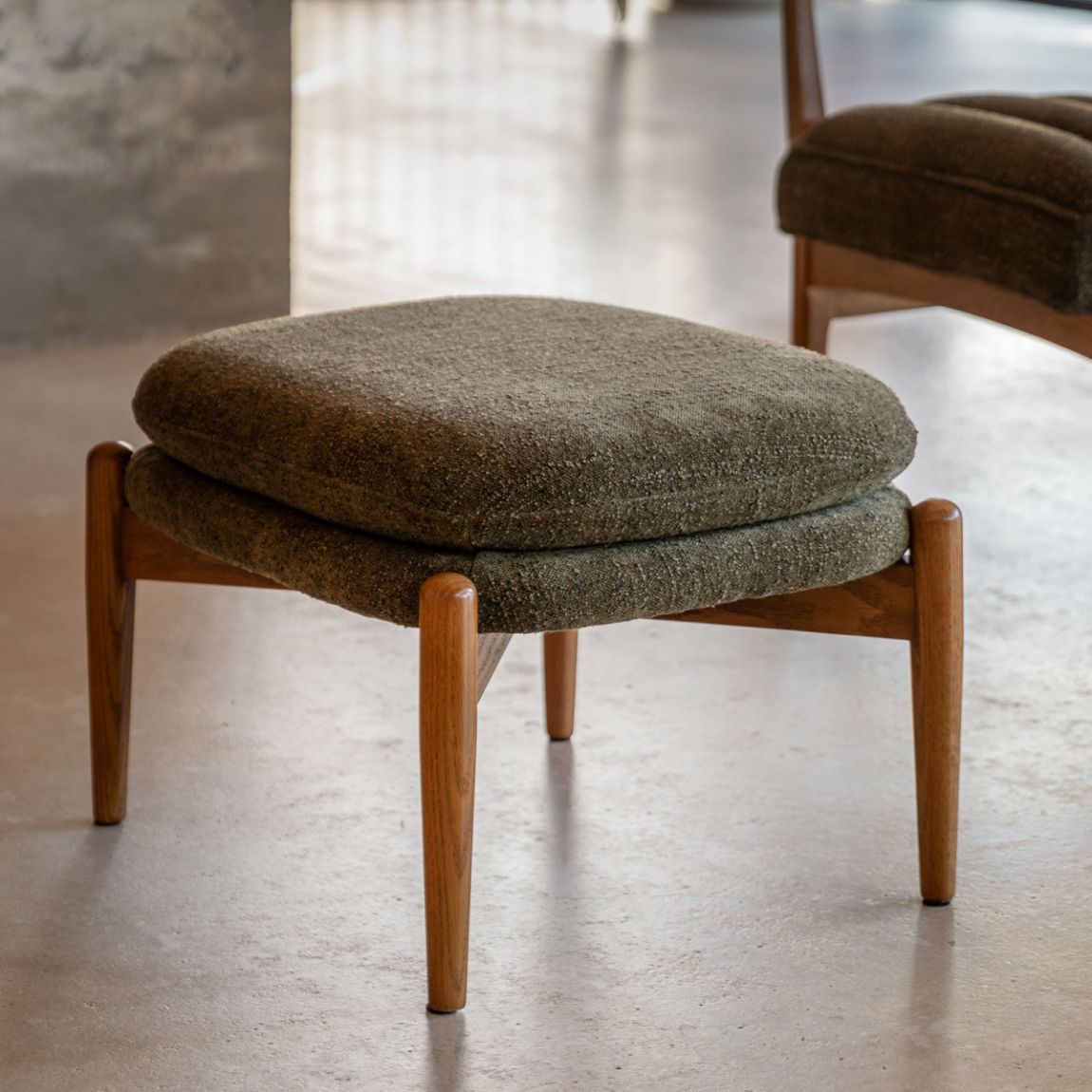 Phoebe Footstool Green Boucle main product photo