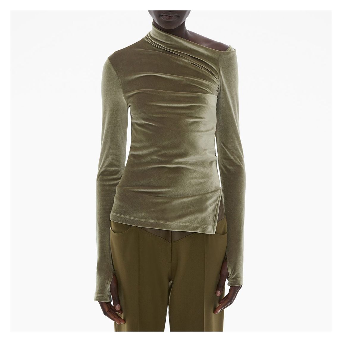 Green Asymmetric Velvet Top main product photo