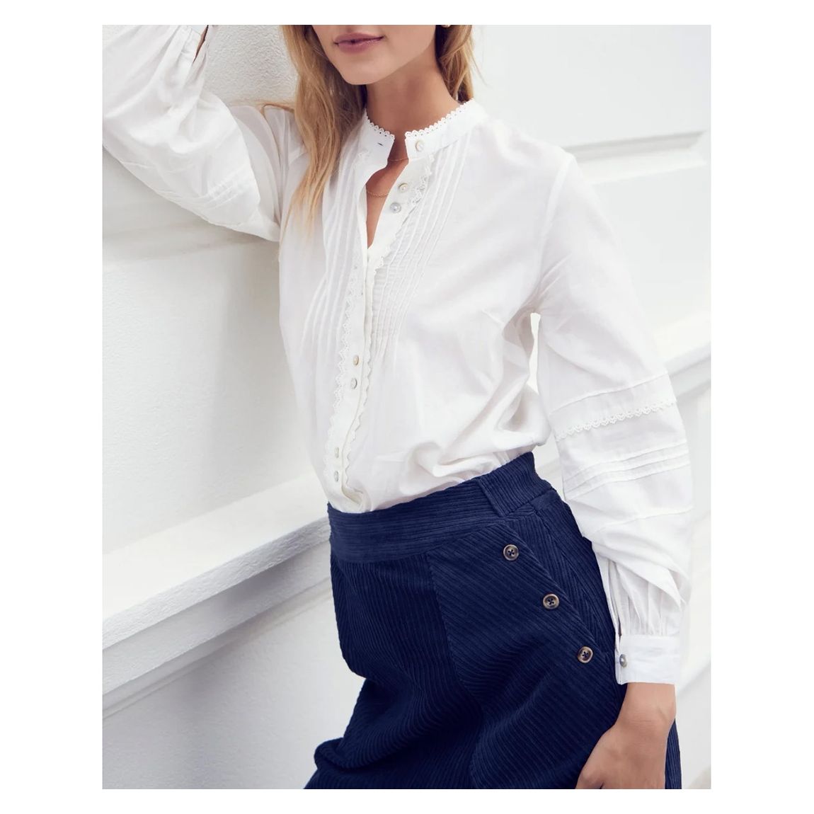 White Bethany Pintuck Blouse main product photo
