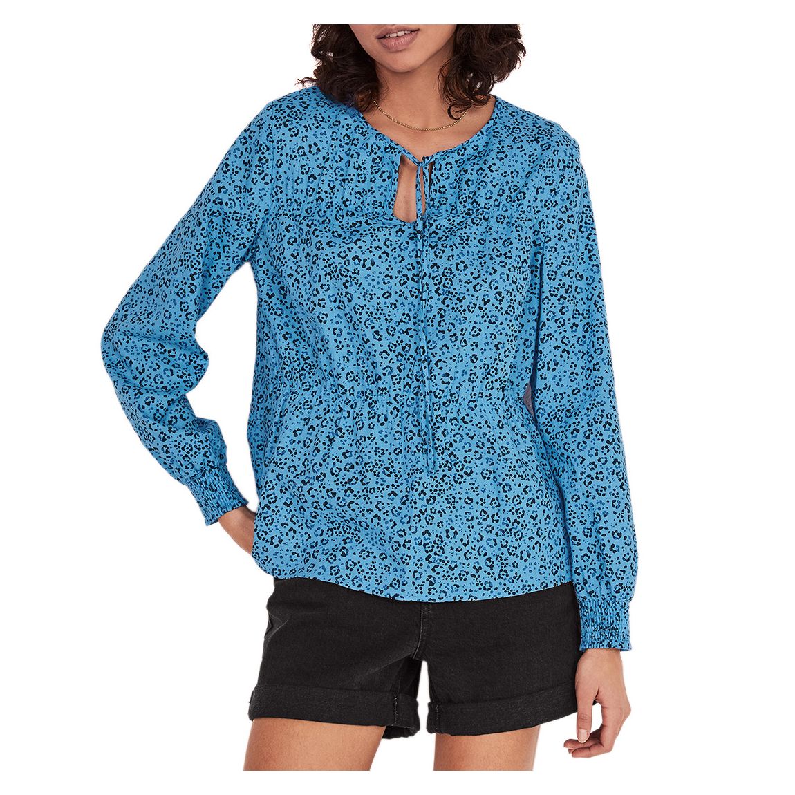 Blue Leopard Cassia Gathered Linen Top main product photo